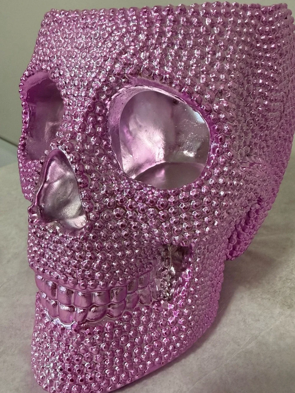 Pink Skull Makeup Brush Holder Raised Metallic Vanity Decor